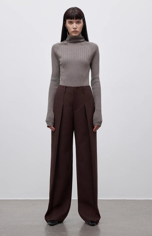 High-Waisted Pleated Wool Suit Trousers Firelady Fur