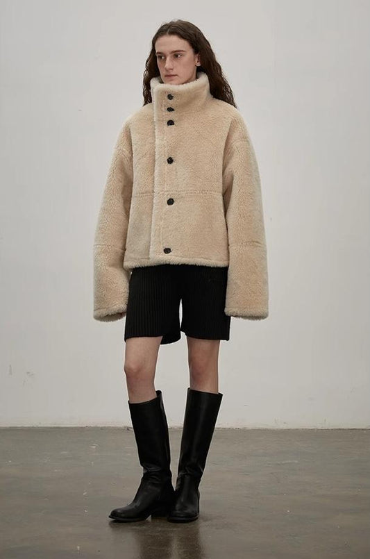 Reversible Wool & Suede Shearling Jacket Firelady Fur