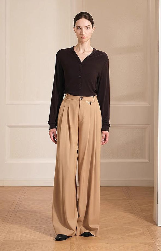 Merino Wool Pleated Wide-Leg Pants Firelady Fur