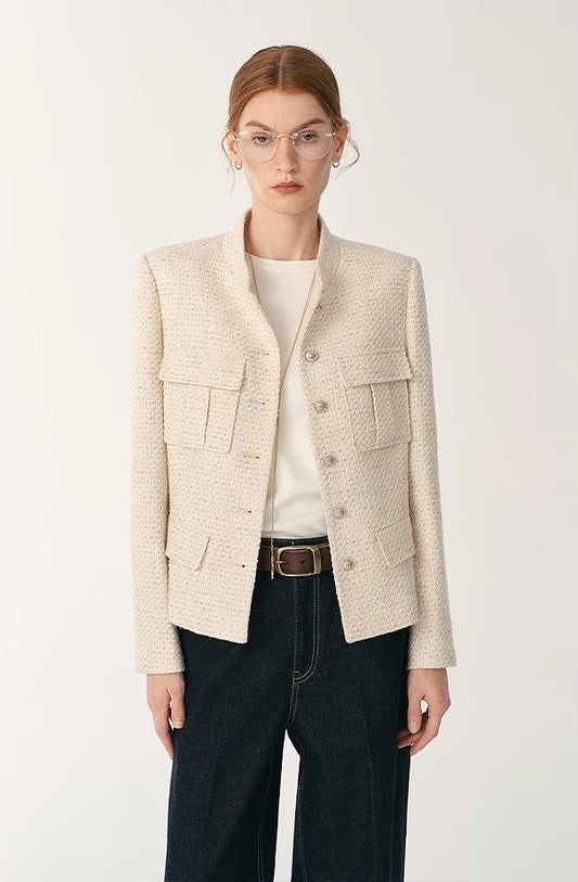 Cropped Wool-Blend Tweed Jacket Firelady Fur
