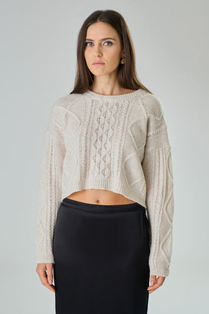 Caterina Merino Wool Cable-Knit Sweater Tenné