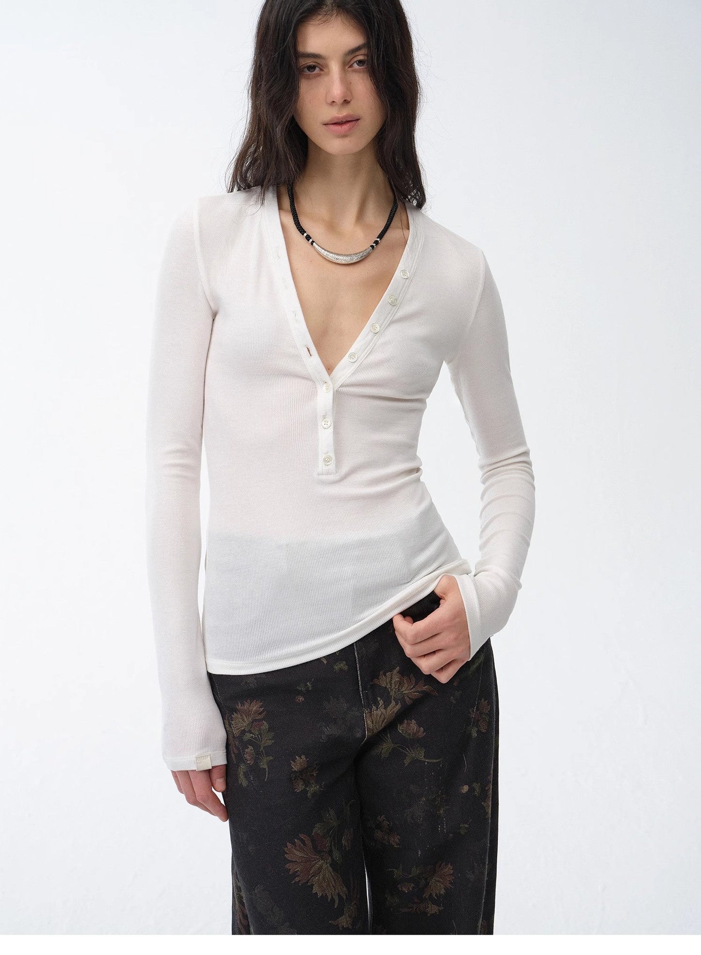 Pure Fashion Tencel Wool Henley Top Firelady Fur