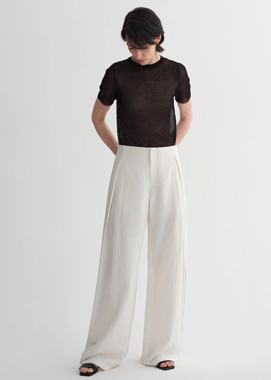Summer Silk-Linen Wide-Leg Pleated Pants Firelady Fur