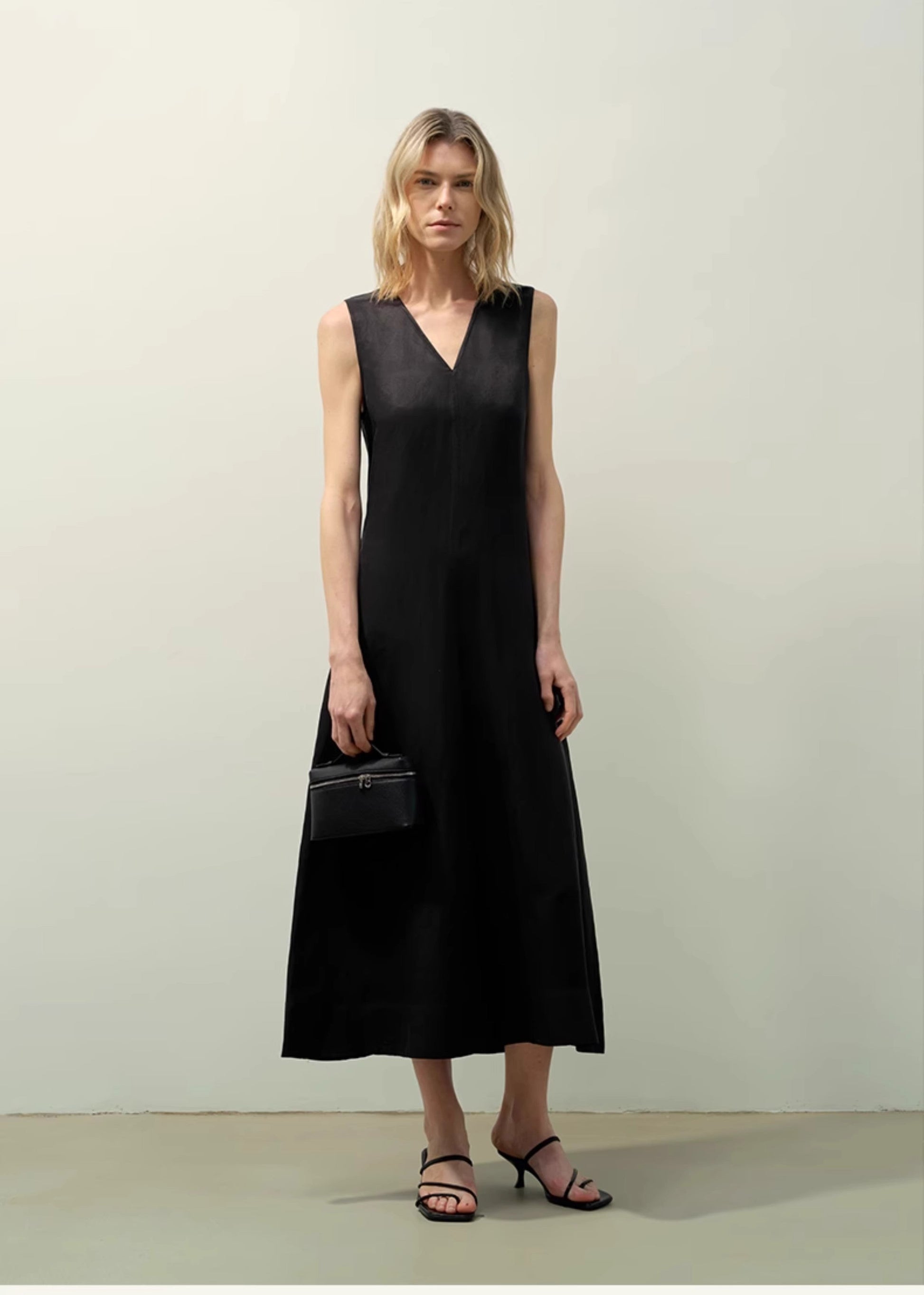 Cupro-Linen V-Neck A-Line Dress Firelady Fur