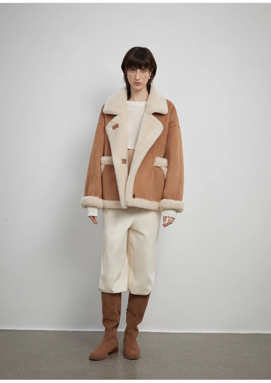 Shepherds Biker Wool-Suede Coat Firelady Fur