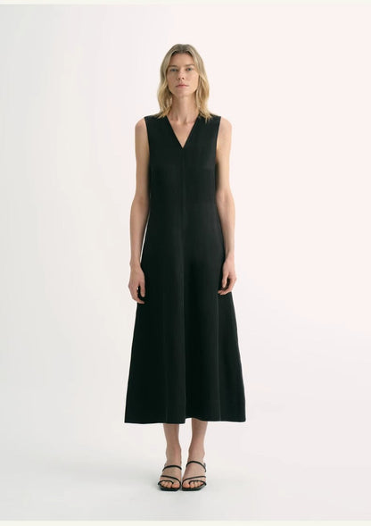 Cupro-Linen V-Neck A-Line Dress Firelady Fur