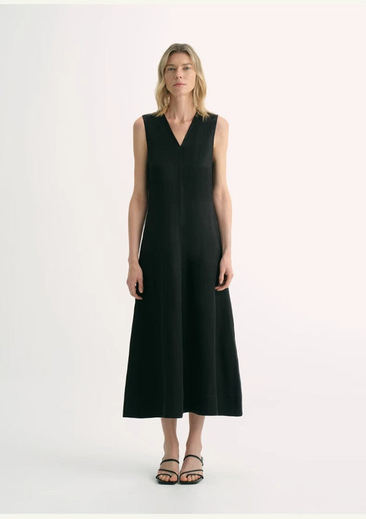 Cupro-Linen V-Neck A-Line Dress Firelady Fur