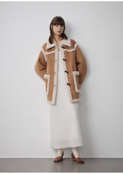 Western Sunset Wool & Suede Shearling Coat for Women Firelady Fur