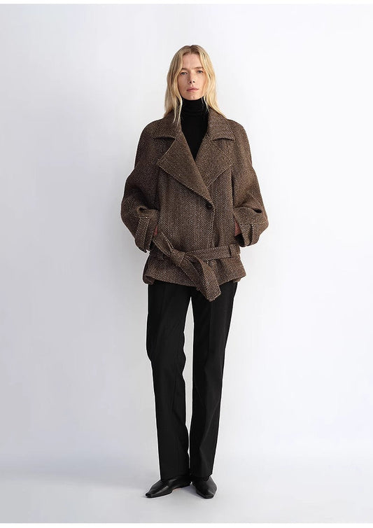 “Warm Cocoon” Italian Herringbone Wool Coat Firelady Fur