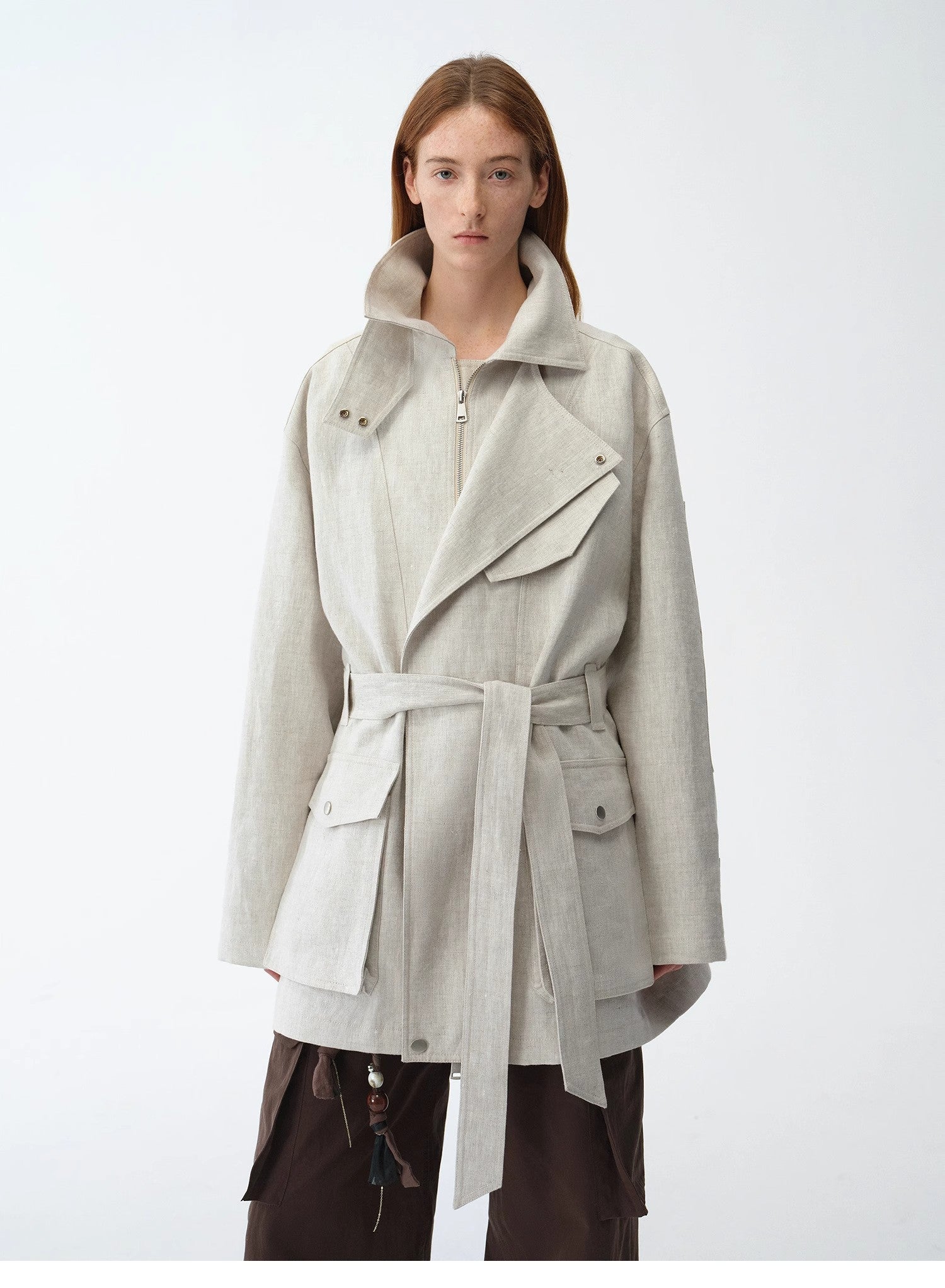 Flynn Magazine Gold Linen Trench Coat Firelady Fur