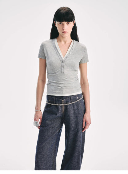 Pure Fashion Tencel Wool Henley Top Firelady Fur