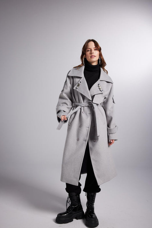 Woody Grey Wool-Cashmere Maxi Coat Buy Me Fur Ltd
