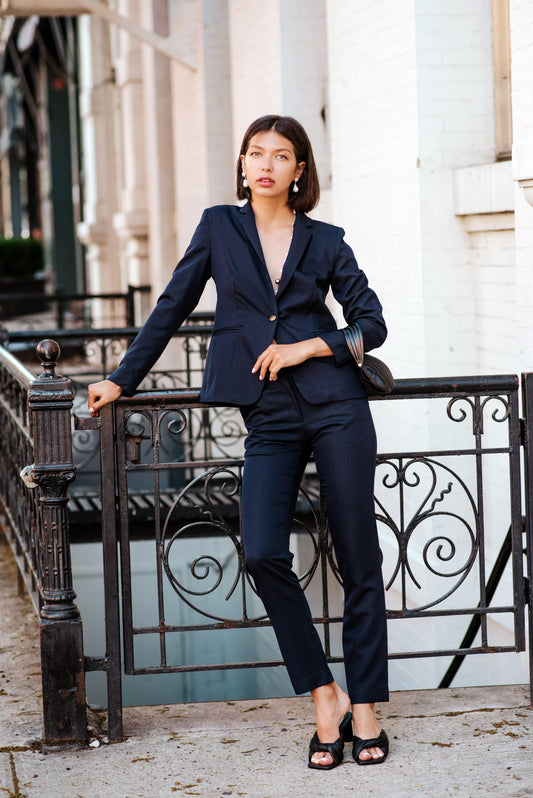 Navy Peak-Lapels Single-Breasted Blazer Le Réussi