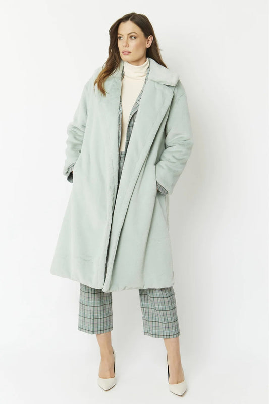 Light Green Faux Fur Midi Shearling Coat Buy Me Fur Ltd