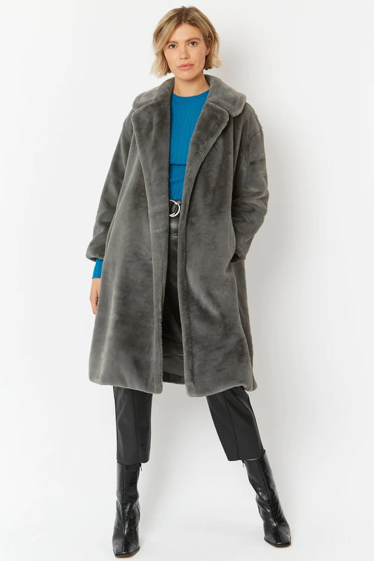 Grey Faux Fur Midi Shearling Coat Buy Me Fur Ltd