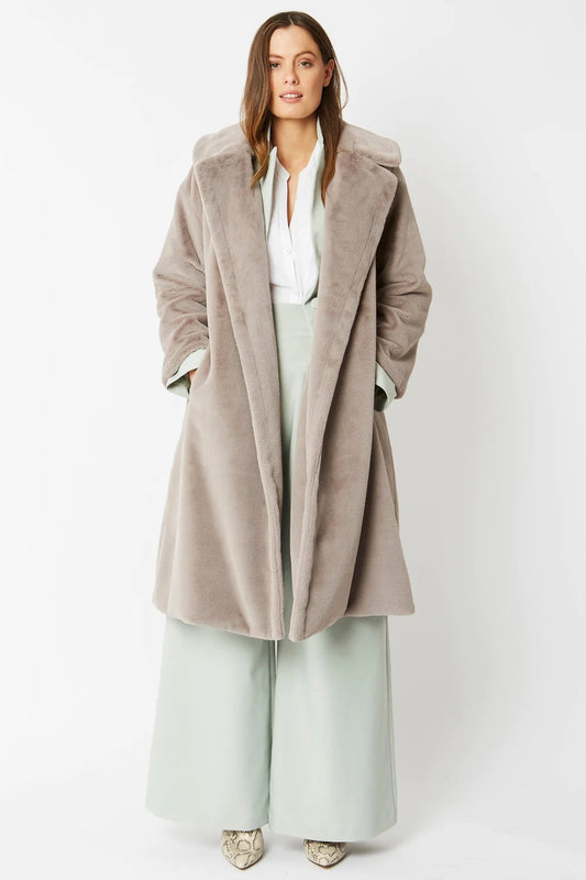 Light Grey Faux Fur Midi Coat Buy Me Fur Ltd