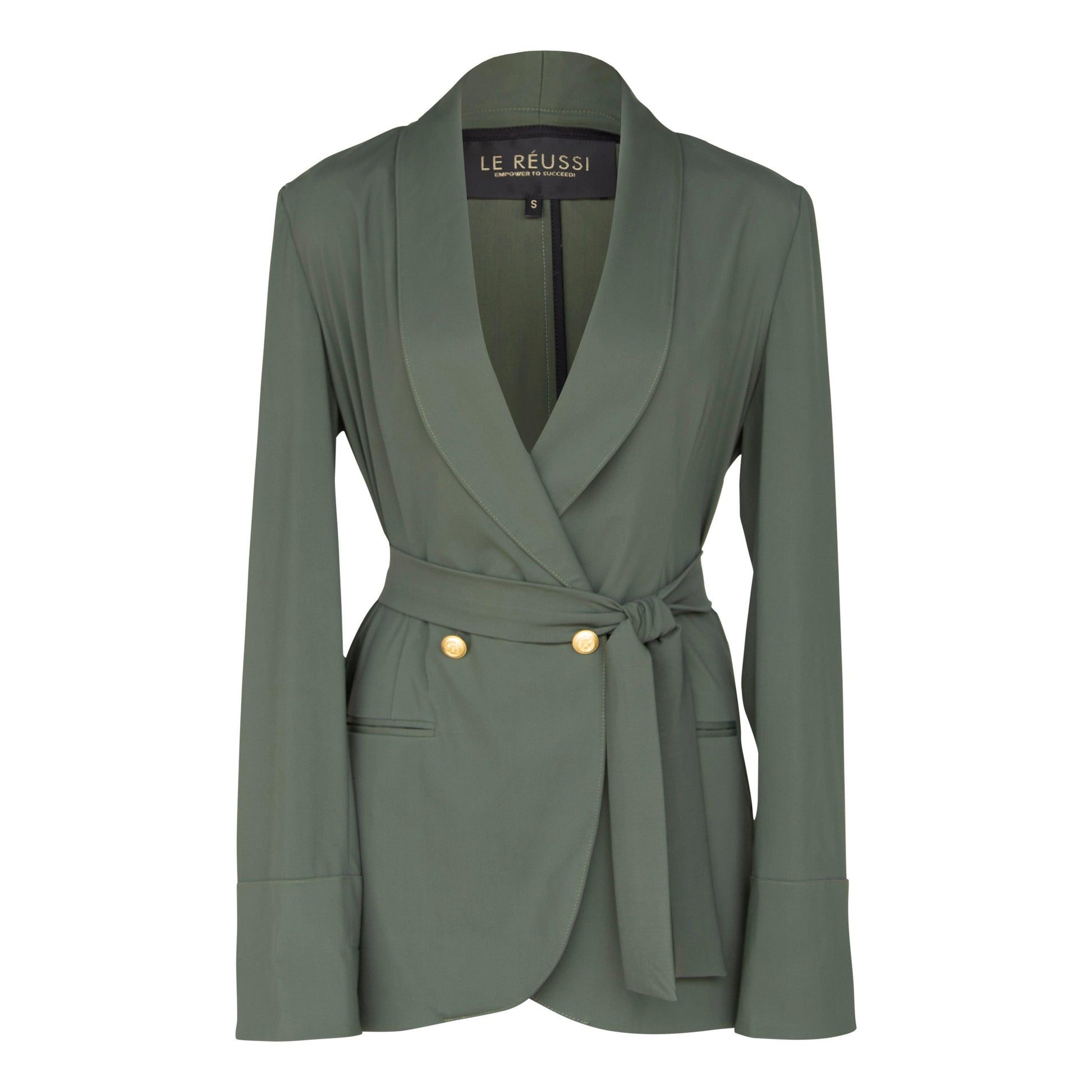 Women's Olive Blazer with Front Buttons Le Réussi