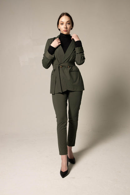 Women's Olive Blazer with Front Buttons Le Réussi