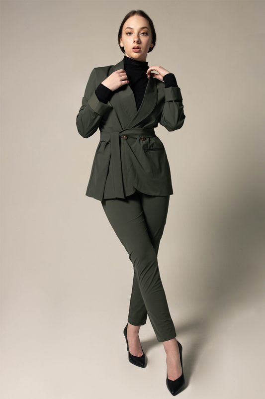 Women's Olive Blazer with Front Buttons Le Réussi