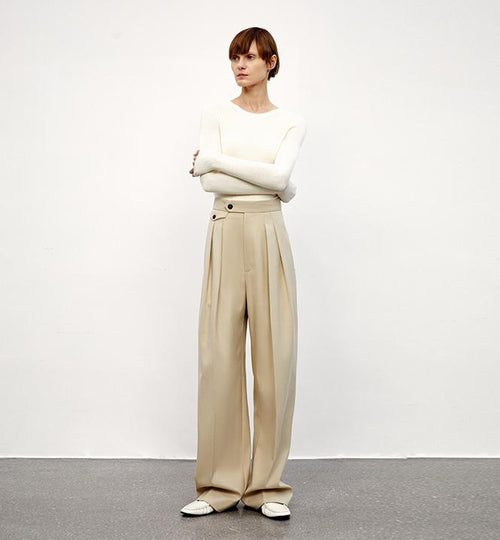 High-Waisted Wool Blend Slim Pants Firelady Fur