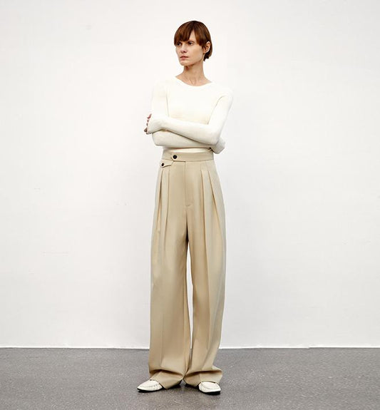 High-Waisted Wool Blend Slim Pants Firelady Fur