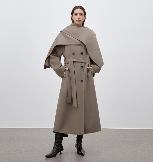 Wool Coat with Removable Scarf Firelady Fur