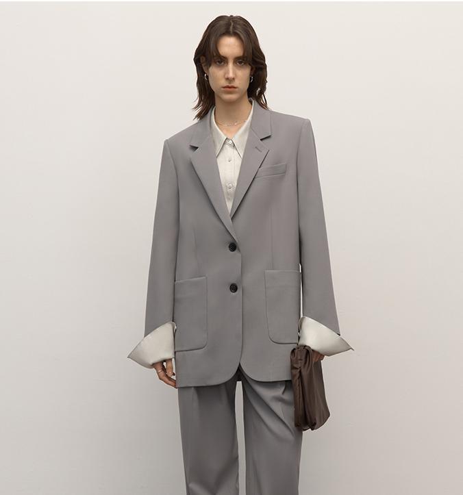 Asymmetrical Collar Two-Button Wool Suit Firelady Fur