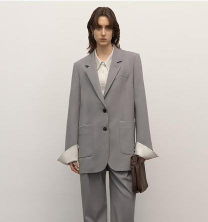 Asymmetrical Collar Two-Button Wool Suit Firelady Fur