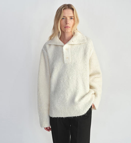Alpaca Wool Blend Bouclé Polo Sweater Firelady Fur