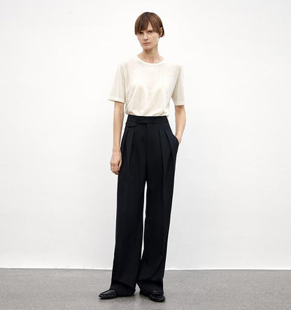 High-Waisted Wool Blend Slim Pants Firelady Fur