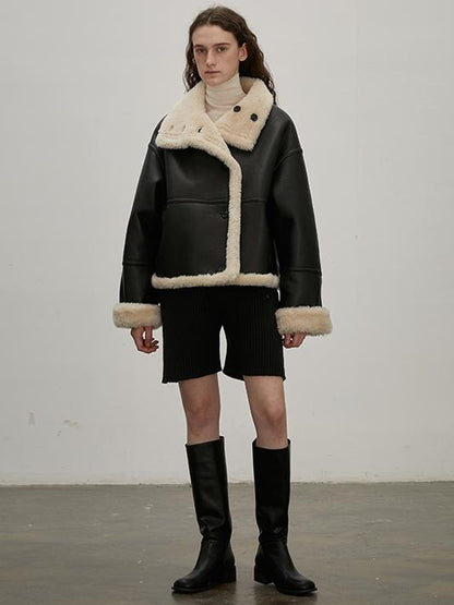 Reversible Wool & Suede Shearling Jacket Firelady Fur