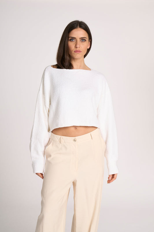 Crop Sweater with Boat Neck Tenné