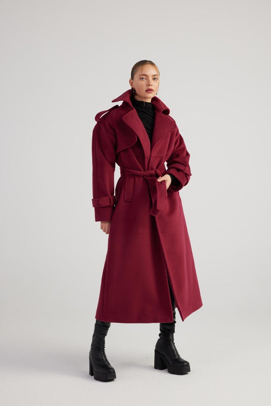 Nora Burgundy Cashmere Maxi Coat Buy Me Fur Ltd