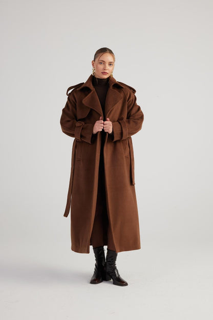 Nora Brown Cashmere Blend Maxi Coat Buy Me Fur Ltd