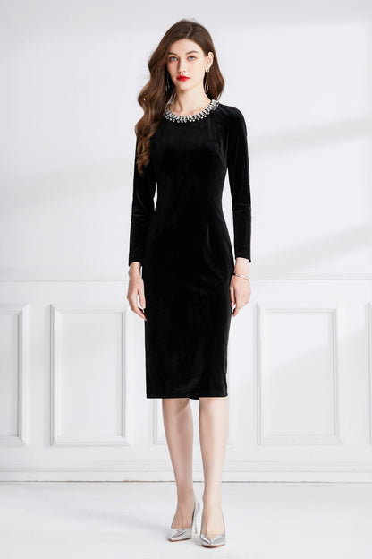 Black Velvet Beaded Maxi Dress DZA