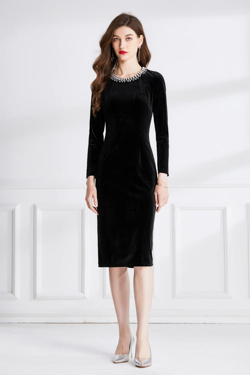Black Velvet Beaded Maxi Dress DZA