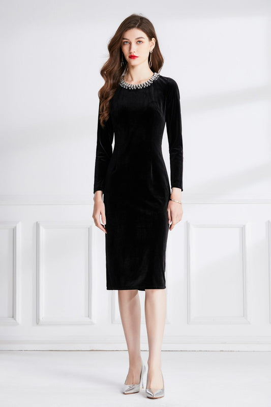 Black Velvet Beaded Maxi Dress DZA