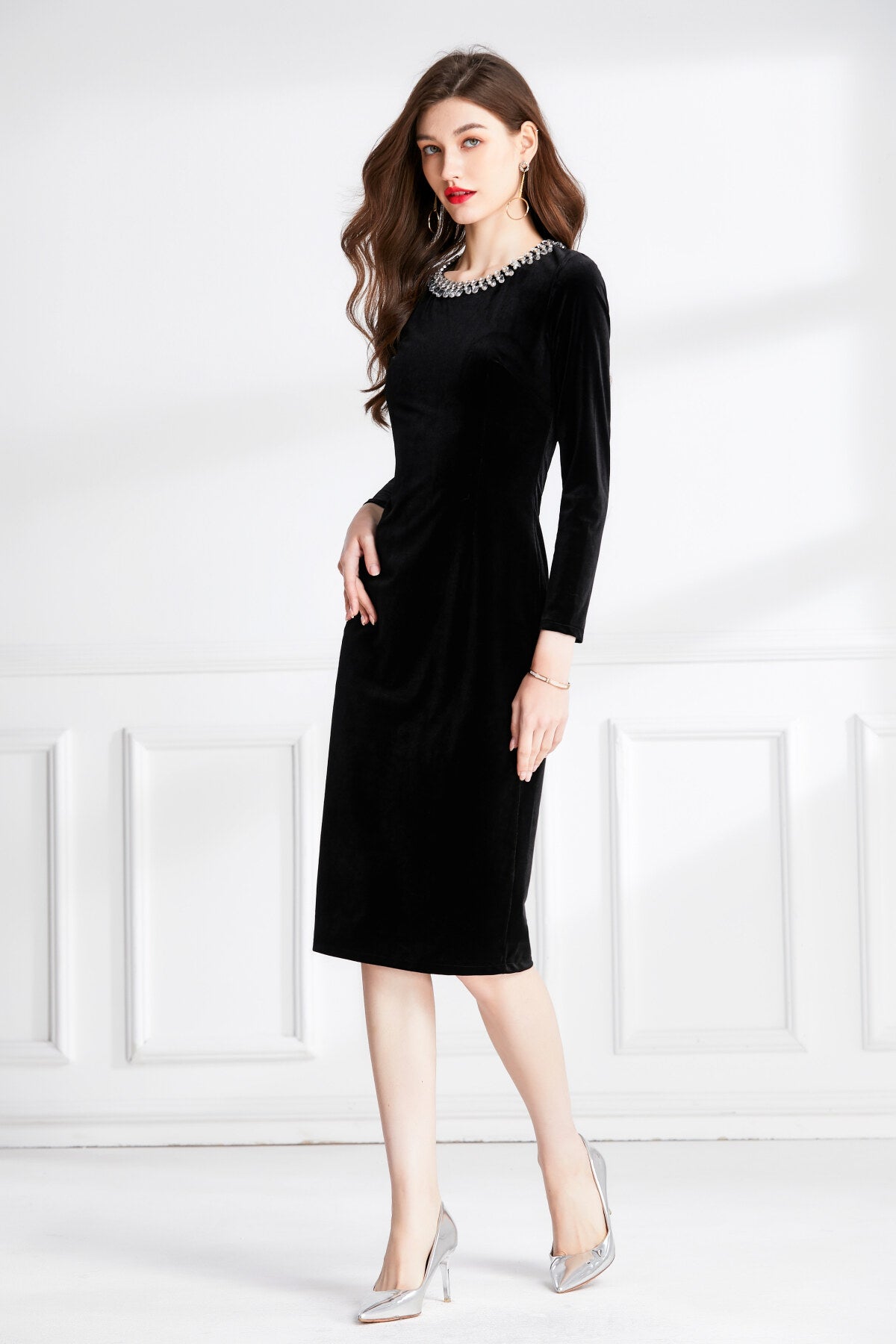 Black Velvet Beaded Maxi Dress DZA