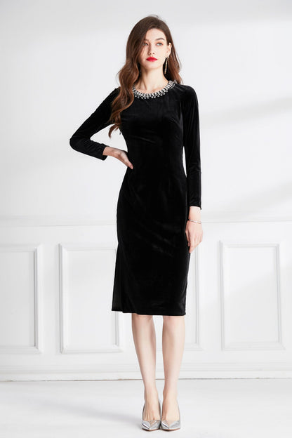 Black Velvet Beaded Maxi Dress DZA