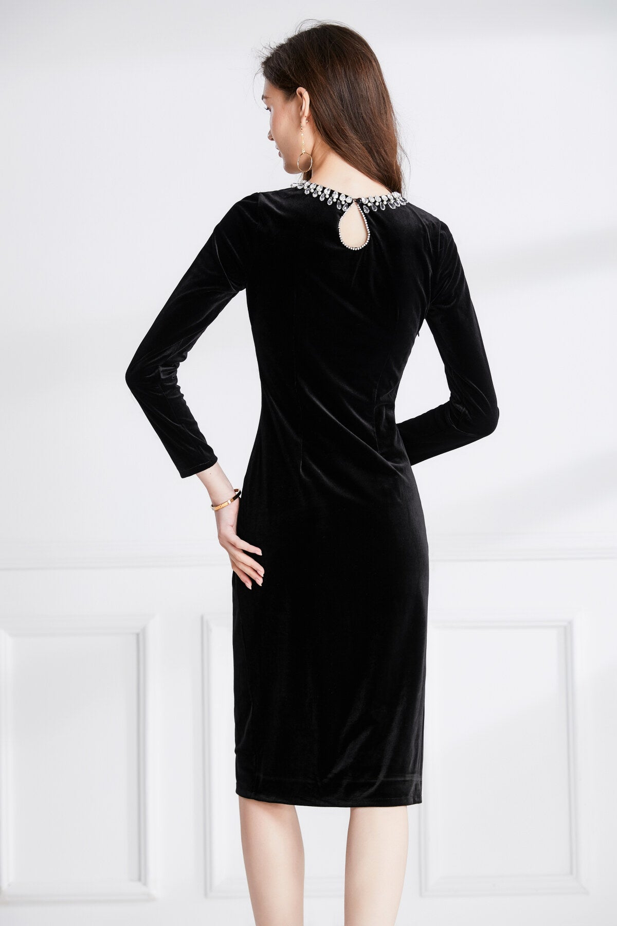 Black Velvet Beaded Maxi Dress DZA
