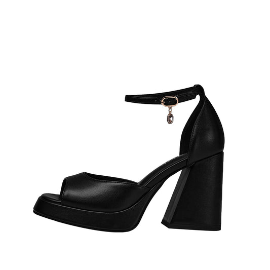 Black Chunky Block Heel Ankle Strap Sandals Jady Rose