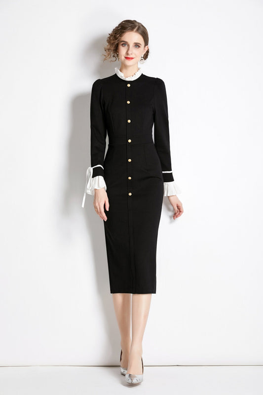 Black Paneled Button-Down Dress DZA