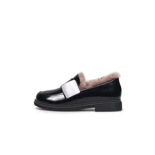 Black Fur-Lined Leather Loafers Jady Rose
