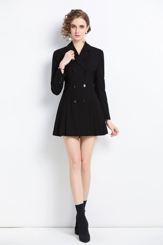 Black Pleated Blazer Dress DZA