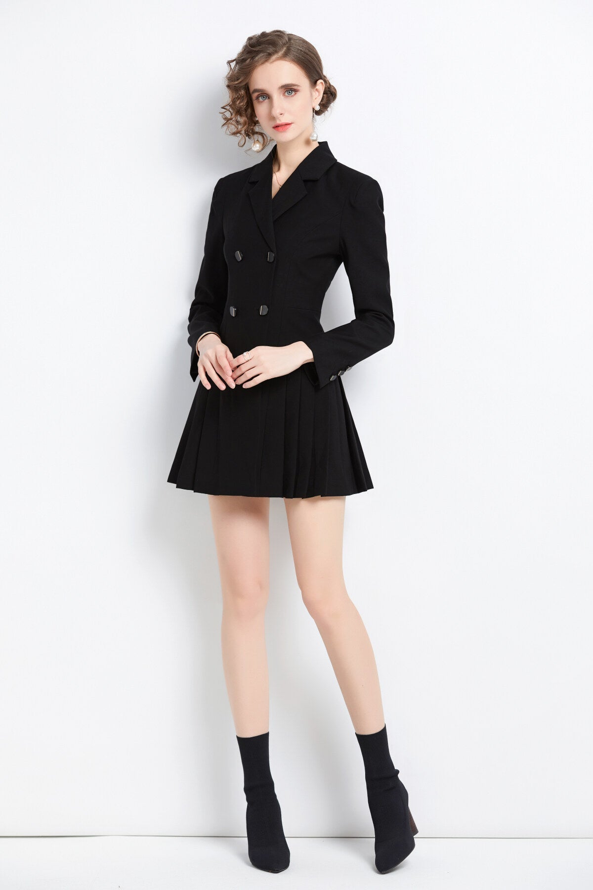 Black Pleated Blazer Dress DZA