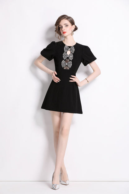 Black Puff Sleeve Mini Dress DZA