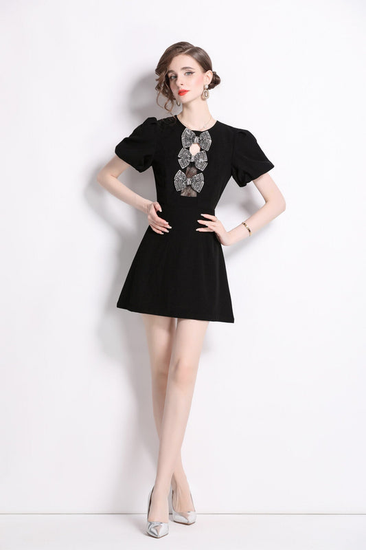 Black Puff Sleeve Mini Dress DZA