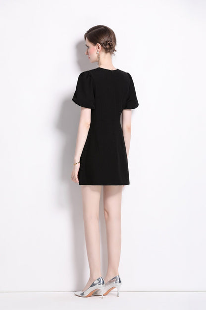 Black Puff Sleeve Mini Dress DZA