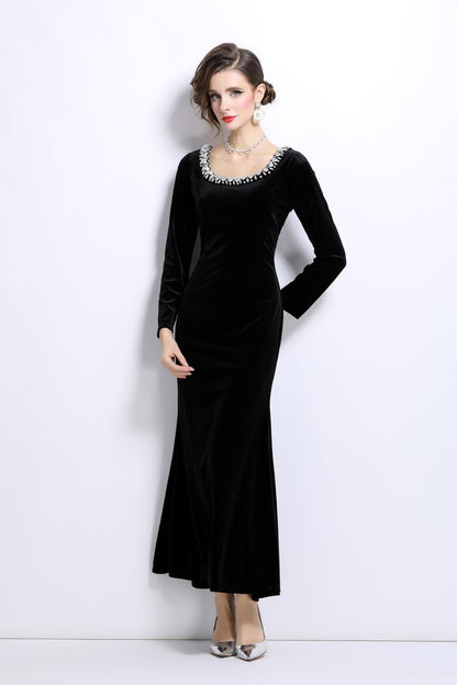 Black Velvet Vintage Fishtail Dress DZA