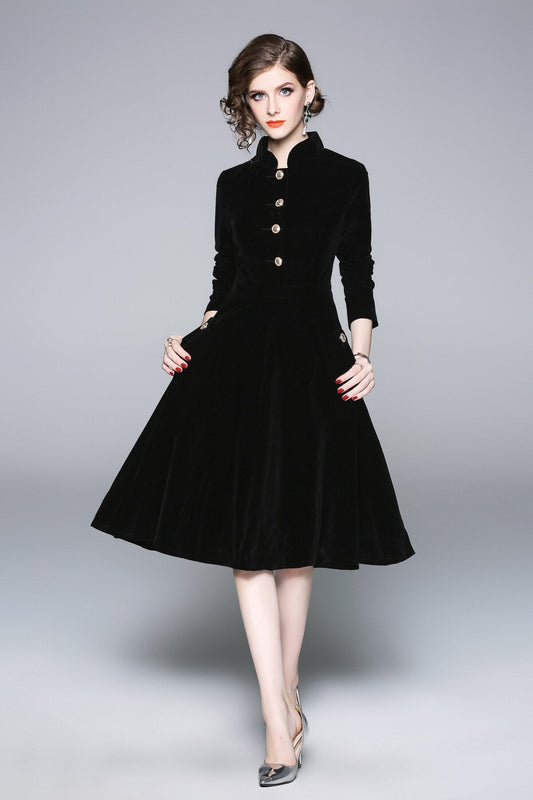Black Velvet Fit & Flare Dress DZA